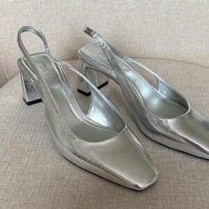 Zara Metallic Silver Slingback Heels